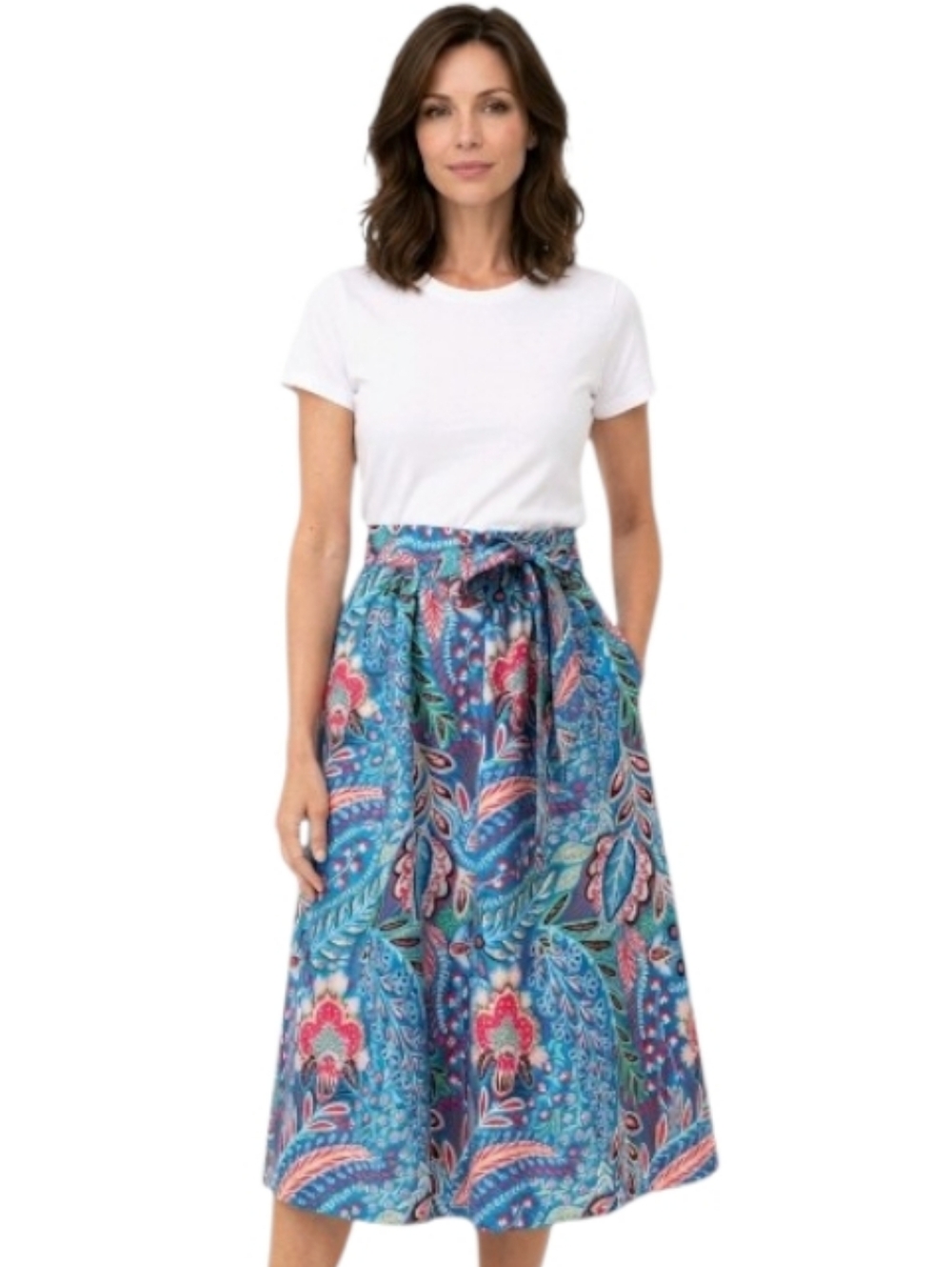 Talbots Paisley Botanical Poplin Fit & Flare Belted Midi Skirl Size  LP NWOT